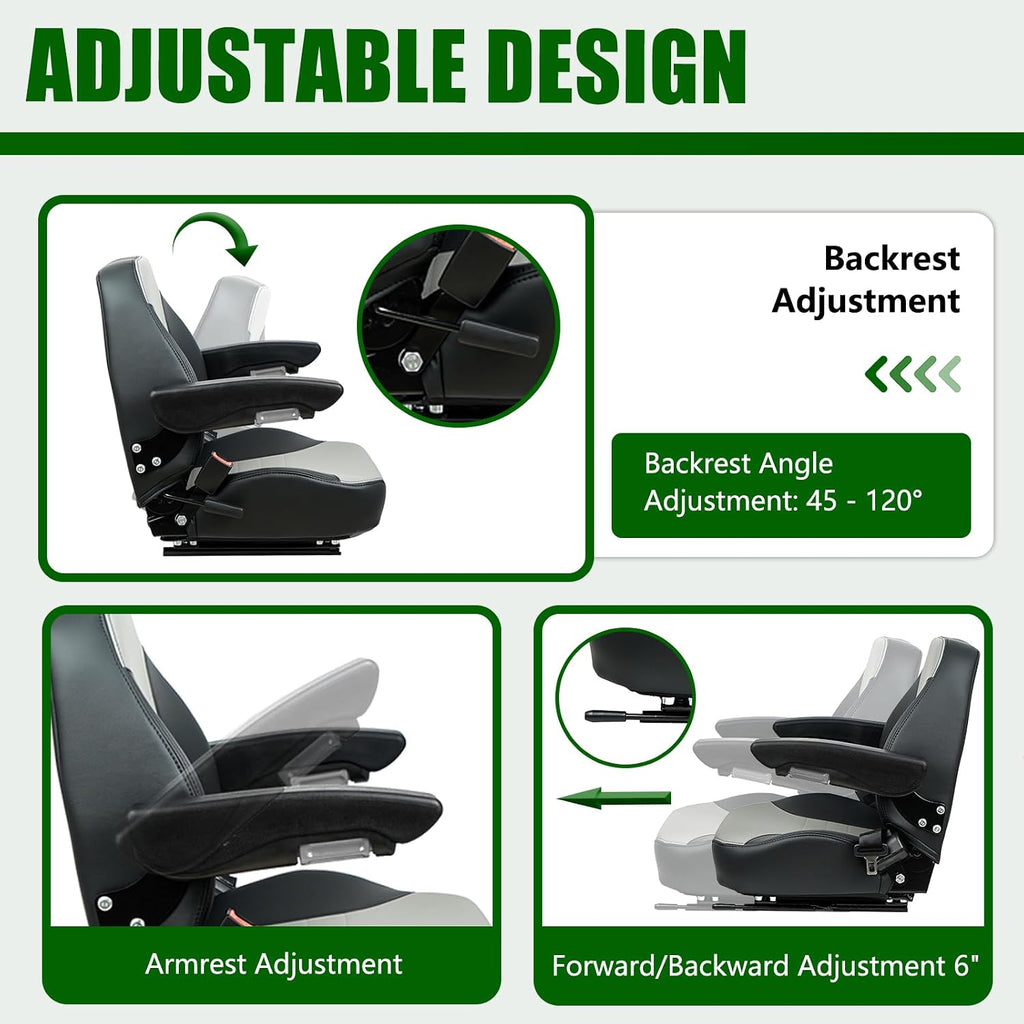 Gray Zero Turn Mower Seat-Adjustable Backrest,Comfort Lawn Mower Seat Fits Gravely,Exmark,Bad Boy,Kubota,Toro,John Deere
