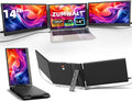 ZUMWALT Laptop Screen Extender, 14' Triple Portable Monitor for Laptop, 1080P FHD Screen Extender Monitors for 13'-16.5', Monitor Extender for MacOS/Windows/Chrome (Built-in Speakers)