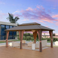 12'x18' Hardtop Gazebo, Outdoor Aluminum Frame Galvanized Steel Double Roof Pavilion with Netting and Shaded Curtains, Permanent Metal Pergolas for Patio, Backyard, Deck and Lawns.