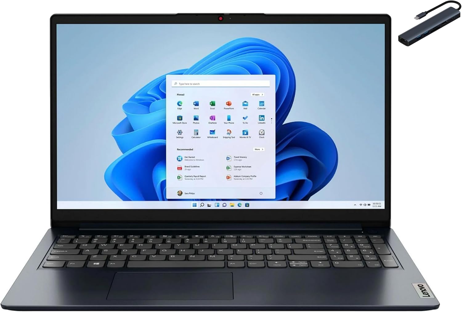 Lenovo Ideapad 1 15.6' FHD Touch Laptop, AMD Ryzen 5 7520U Processor, 8GB DDR5 RAM, 512GB SSD, AMD Radeon 610M Graphics, Wi-Fi, Windows 11 Pro, Abyss Blue with TGY Accessories
