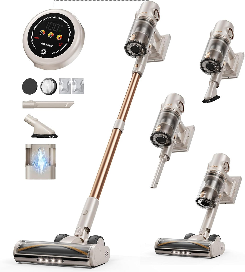 Cordless Vacuum Cleaner,80Mins/50kpa Vacuum Cleaners for Home,Stick Vacuums with Self-Standing,Touch Screen,LED Headlights, Anti-tangle,Rechargeable,Lightweight,for Carpet,Hard Floor, Pet Hair(P7 Pro)