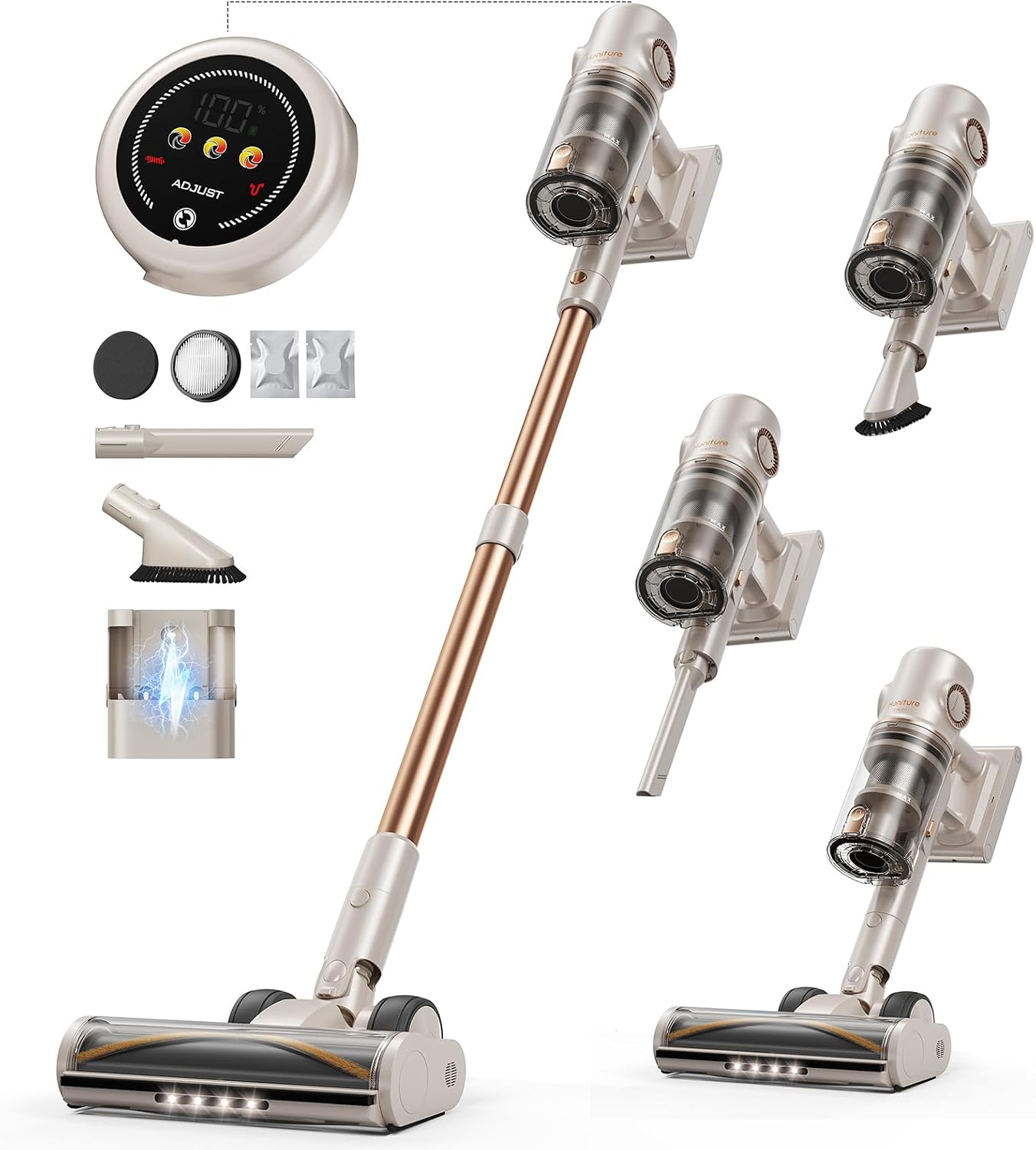 Cordless Vacuum Cleaner,80Mins/50kpa Vacuum Cleaners for Home,Stick Vacuums with Self-Standing,Touch Screen,LED Headlights, Anti-tangle,Rechargeable,Lightweight,for Carpet,Hard Floor, Pet Hair(P7 Pro)