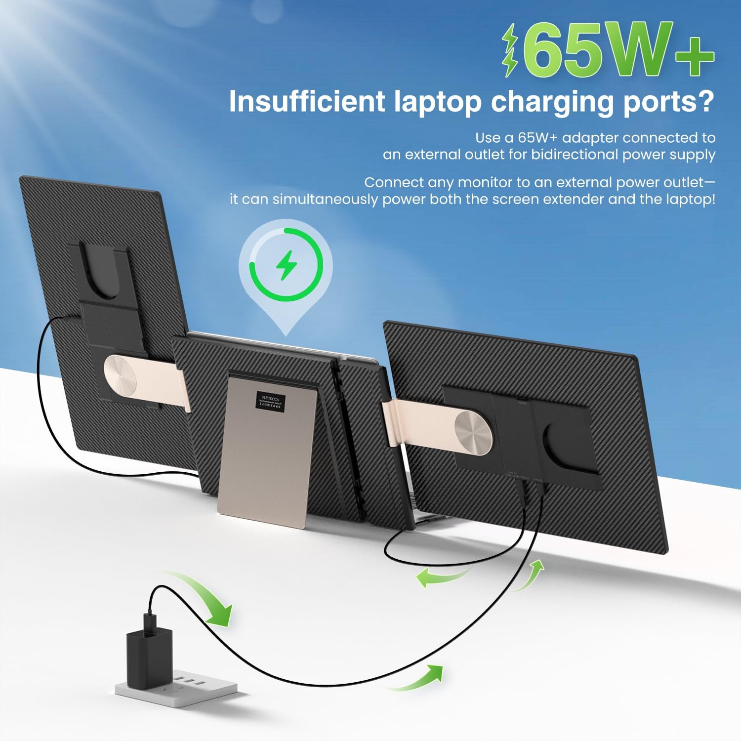 FLYTOCCA 16' Laptop Screen Extender, Updated 1200P FHD Portable Monitor with 16:10 Aspect Ratio Screen, Rotation Detachable Screen, Laptop Monitor Extender Compatible with Windows, Mac, Chrome