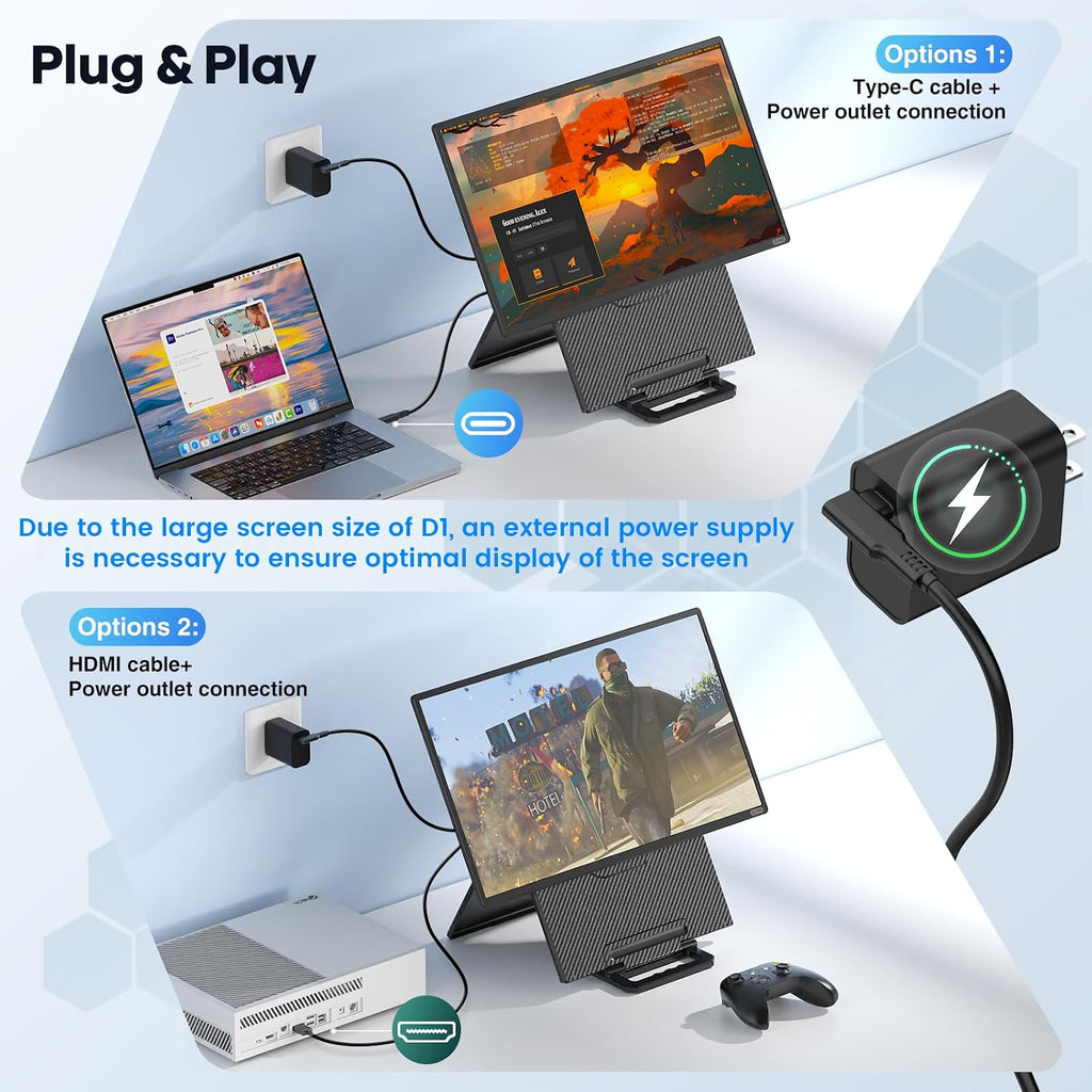 24' Large Portable Monitor Laptop Screen Extender 1080P FHD 100HZ IPS, Travel Monitor for Work Home Gaming, Landscape & Portrait Display, Compatible with Wins/Mac/Linux & MINI PC/PS5/Smart Phone