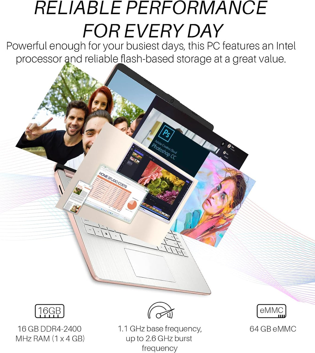 HP Stream 14 inch Laptop for Student and Business, Intel Quad-Core N4120 Processor, 16GB RAM, 64GB eMMC, 1-Year Office 365, Webcam, Long Battery Life, Slim Laptop, Wi-Fi, Win 11 S