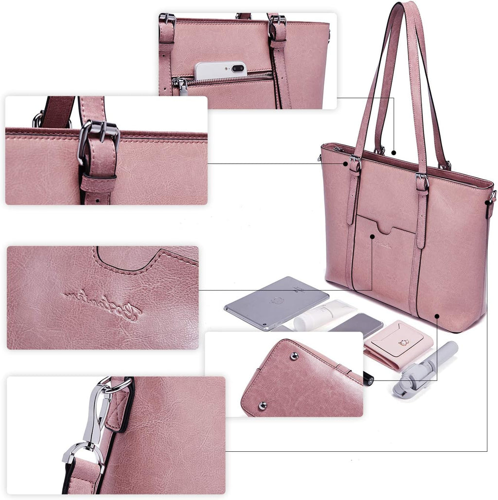 BOSTANTEN Leather Laptop Bag Work Tote for Women Shoulder Handbag Briefcase 15.6 inch Satchel Computer Bag