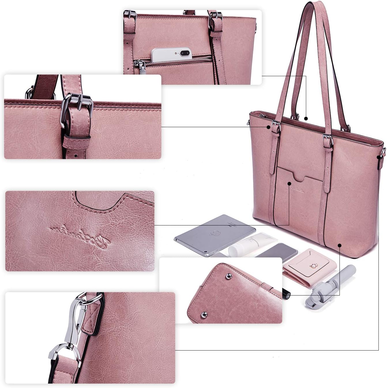 BOSTANTEN Leather Laptop Bag Work Tote for Women Shoulder Handbag Briefcase 15.6 inch Satchel Computer Bag