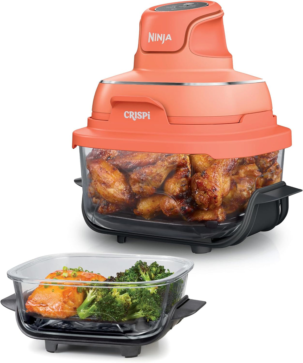 Ninja Crispi 4-in-1 Glass Air Fryer | 450°F | Non-Toxic | 4QT & 6-Cup Glass Containers w/Lids | Microwave, Freezer, Dishwasher Safe | Max Crisp, Air Fry, Bake, Recrisp | Orange Pepper | FN101OR