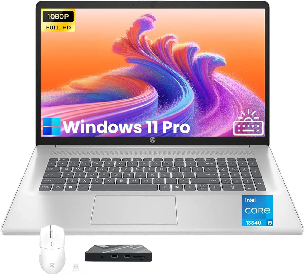 HP 17t FHD Laptop Computer, 17.3' FHD Anti-Glare Display, Intel 10-Core i5-1334U, Backlit Keyboard, Window 11 Pro Laptop for Business & Students, Wi-Fi 6 + Bluetooth 5.4, 32GB RAM + 1TB SSD