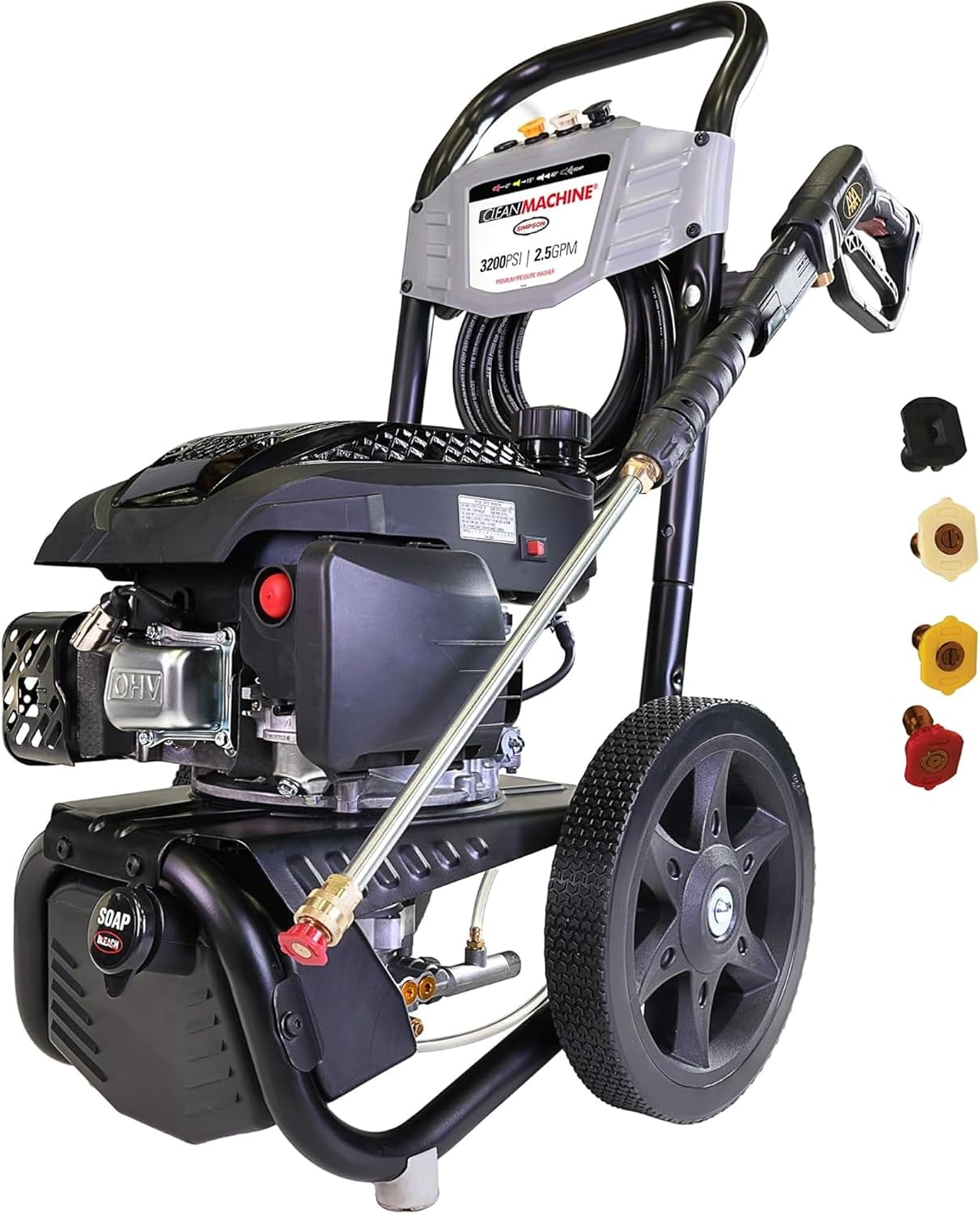 Simpson Cleaning 3200 PSI Gas Pressure Washer, 2.5 GPM Residential Power Washer with Soap Tank and Turbo Nozzle, 25' Hose, Clean Machine, 49-State (CM61456)