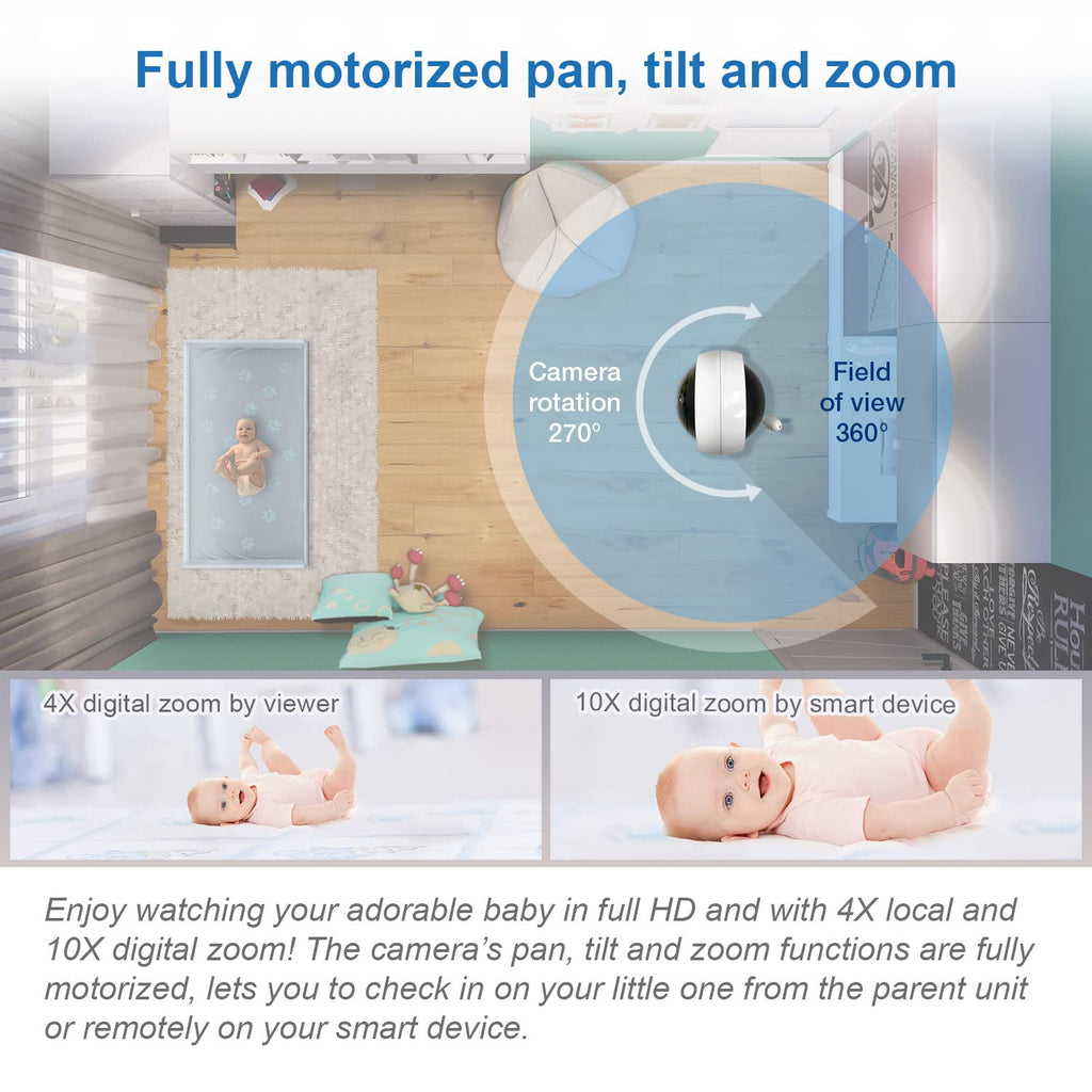 VTech RM7764-2HD Smart WiFi Baby Monitor with 2 Cameras, 1080p HD Video, 360° Pan & Tilt, 10x Zoom, 7' HD Parent Unit, Night Vision, Soothing Sounds, 2-Way Talk, Temperature & Motion Detection