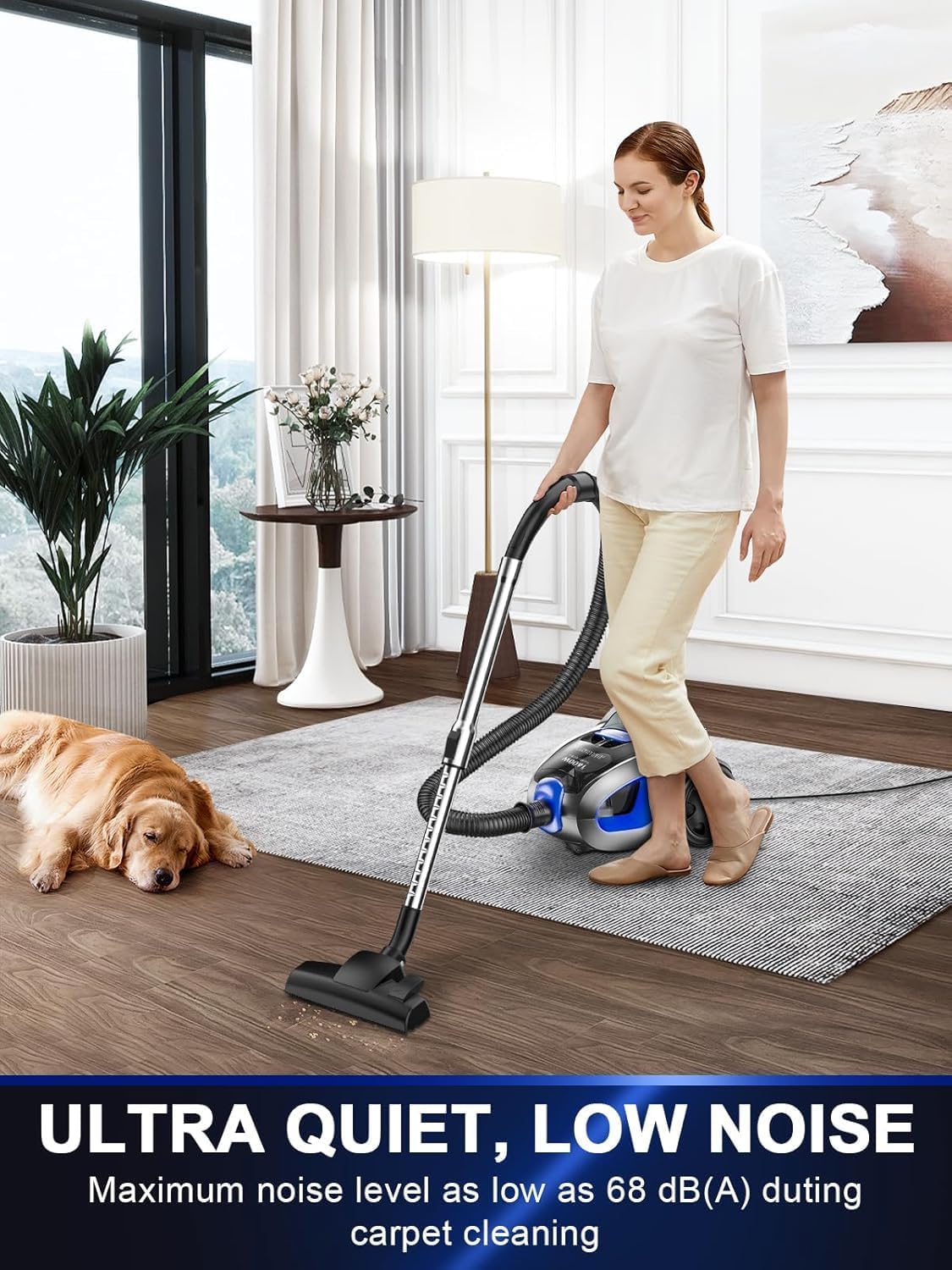 Canister Vacuum Cleaner, 40Kpa 1600W Cyclon Power Bagless Canister Vacuum Cleaners for Home, 3.7QT Large Dust Cup, Lightweight Vac for Hard Floors, Carpets, Pet Hair, Blue