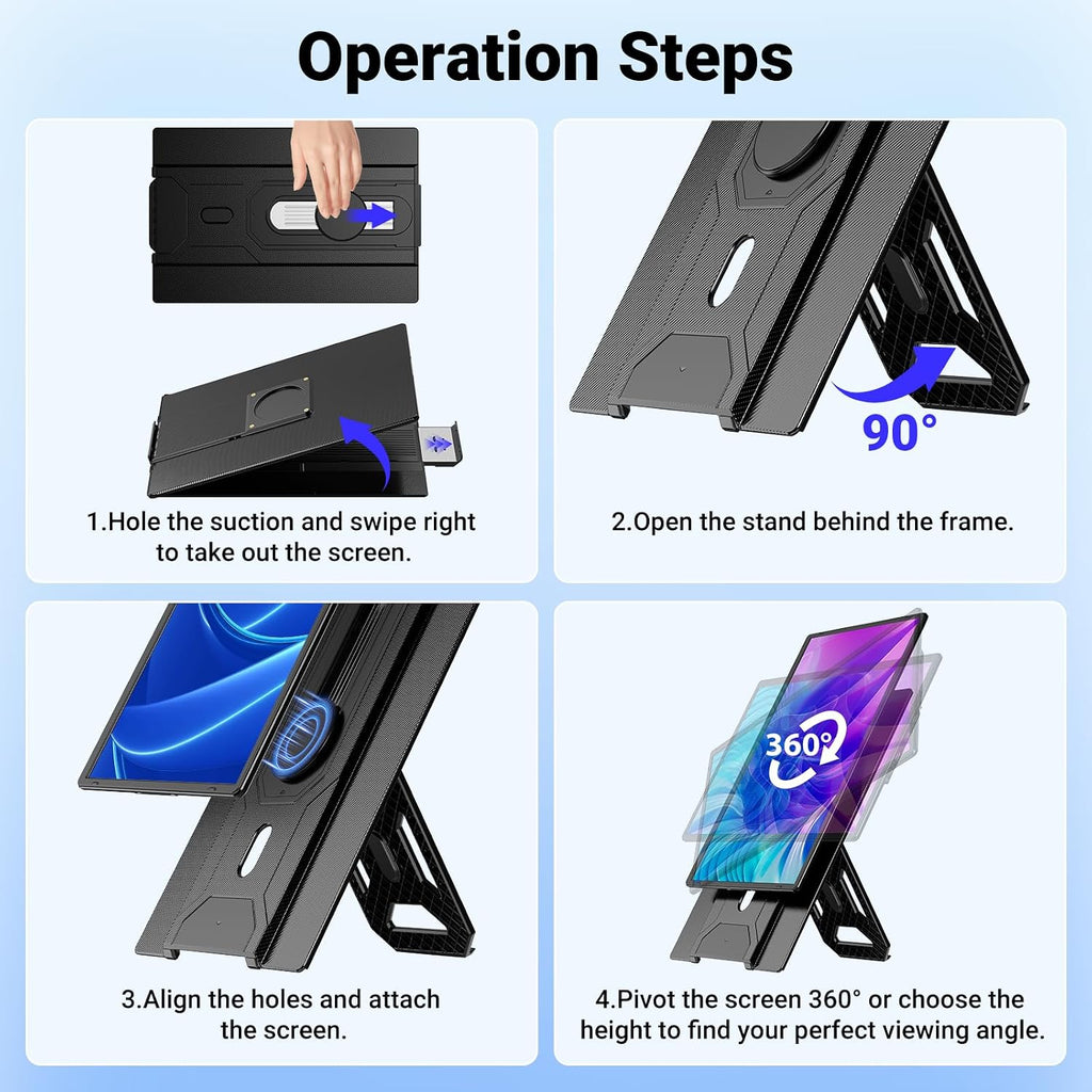 Ygretyrjh 16.1' Laptop Screen Extender, 1200P FHD Portable Monitor for Laptop, 360° Rotating, Plug & Play, Detachable Stand, Height Adjustable, Seamless Frame, Travel Monitor for Mac/OS/Win/Chrome/Dex