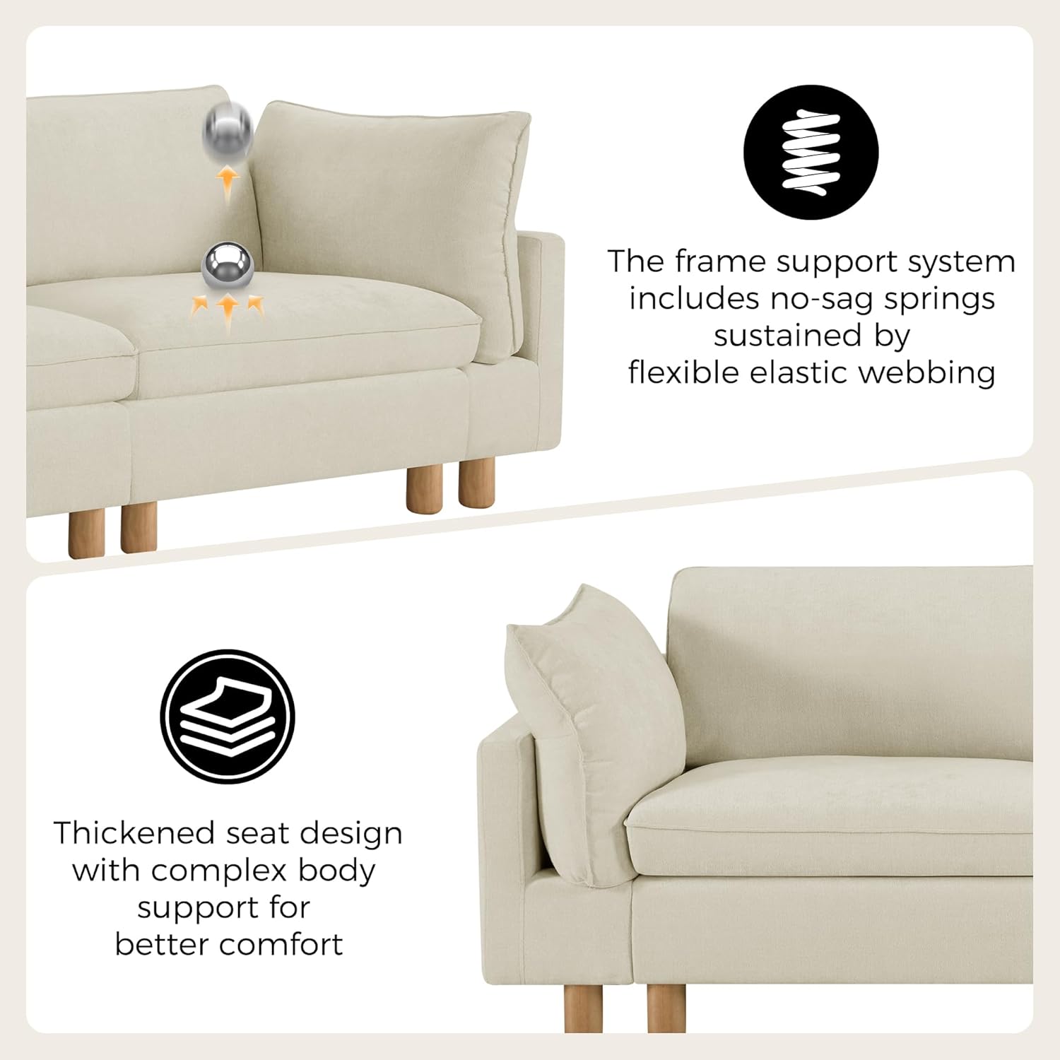 CHITA 127' Super Large Sectional Couches for Living Room, Modular Cloud Couch Sectional Sofa, Premium Fabric Couches, Down Filled, High Density Foam, Chenille in Cream, 4 Seat L Shaped