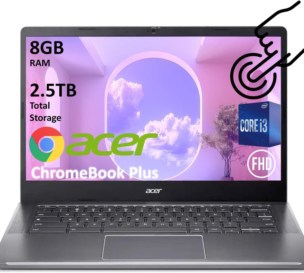 acer Chromebook Plus 514, 14' FHD Touchscreen Laptop, Intel 8-Core i3-N305, 8GB RAM, 512GB SSD, Chrome OS, Long Battery Life, High-End Business/Luxury Gift