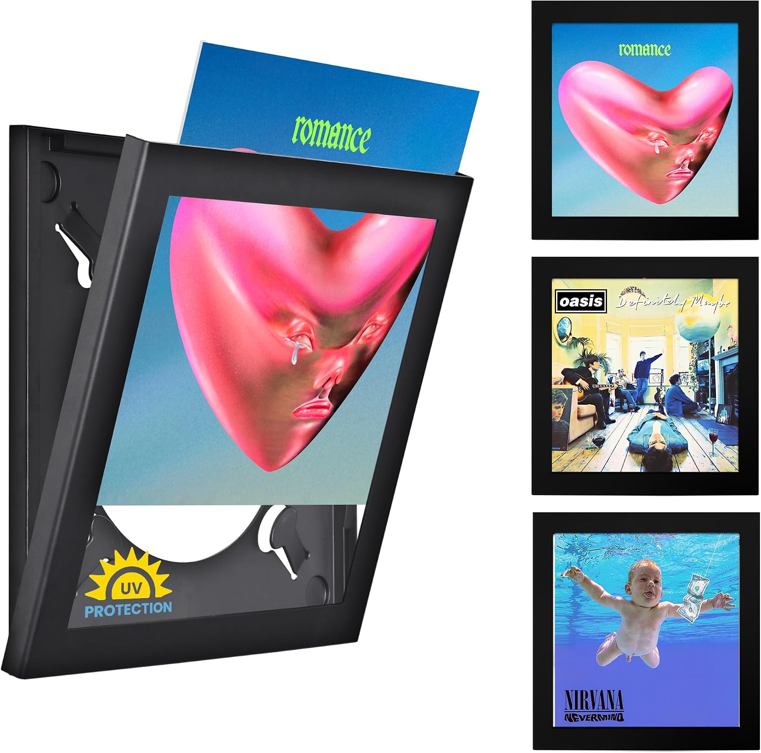Art Vinyl Play & Display 12″ Vinyl Record Frame, Pack of 3 – UV-Resistant Wall-Mount LP Frames, Front-Loading Record Holders & Album Display, Black