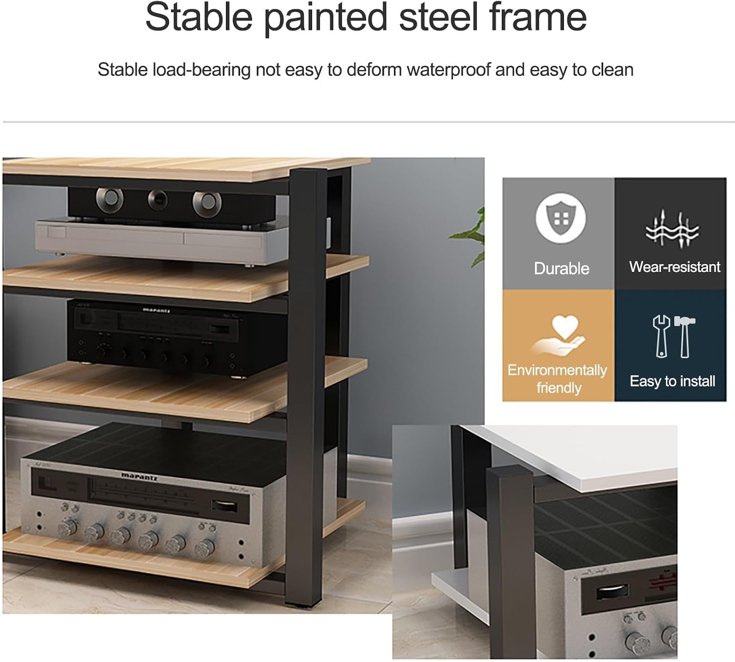 Audio Rack AV Media Stand Media Audio Tower Cabinet 2/3/4 Tier Audio Rack, for Entertainment Stereo Racks Component Storage and Collection Display(Black,65cm/25.6in)