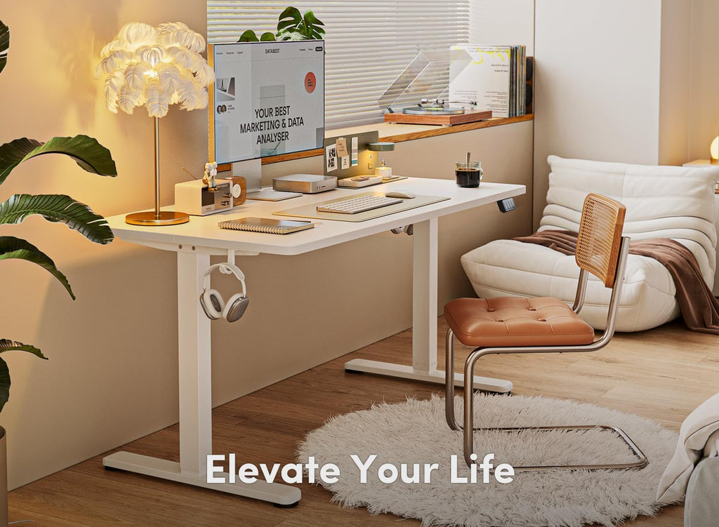 FEZIBO Electric Standing Desk, 48 x 24 Inches Height Adjustable Stand up Desk, Sit Stand Home Office Desk, Computer Desk, White