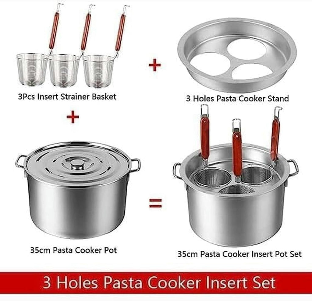 Commercial Stainless Steel Pasta Cooker Set with Dividers, 3/5/6 Mesh Filter Baskets, Strainer, Stock Pot, Ideal for Noodles, Pasta, Dumplings, Soups, Compatible with All Cooktops
