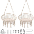 Hammock Chair, 330Lbs Swing Chair for Bedroom, Swing Chair with Comfy Cushion, Hanging Chair, for Bedroom, Porch, Adults, Balcony (Beige 2PCS)