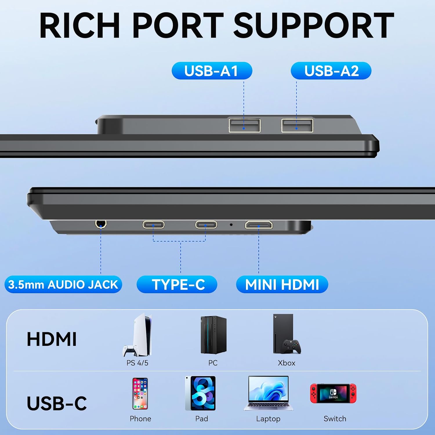 Portable Monitor, 24 inch 1080P FHD 100Hz Laptop Screen Extender, Large Gaming Monitor IPS Display for Laptop, Desktop, MacBook, PS4/5 with Kickstand VESA Compatible