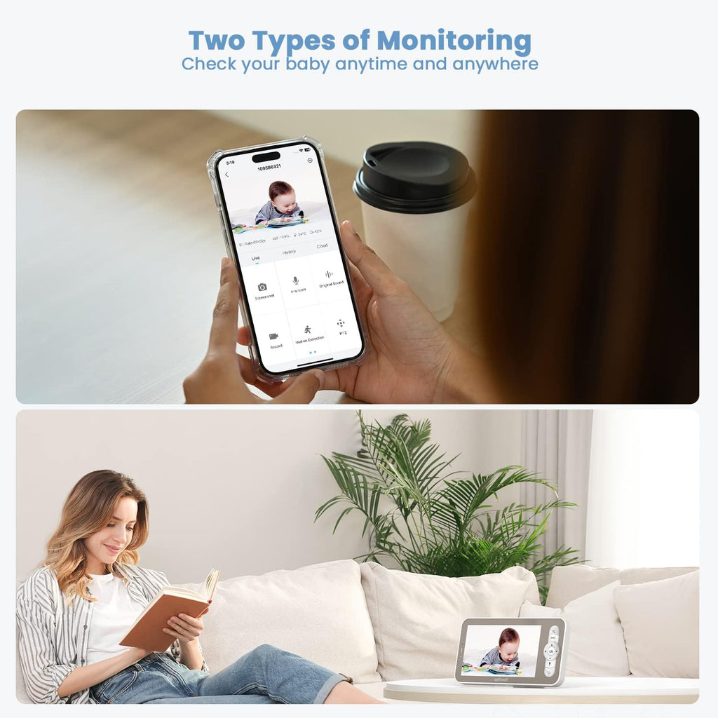 ieGeek 2K Split-Screen Baby Monitor, 5' Audio Baby Monitor with 2 Cameras, WiFi Smartphone Video Dual Camera, Night Vision, Motion & Cry Detection, Two Way Talk Temper &Humidity Sensor