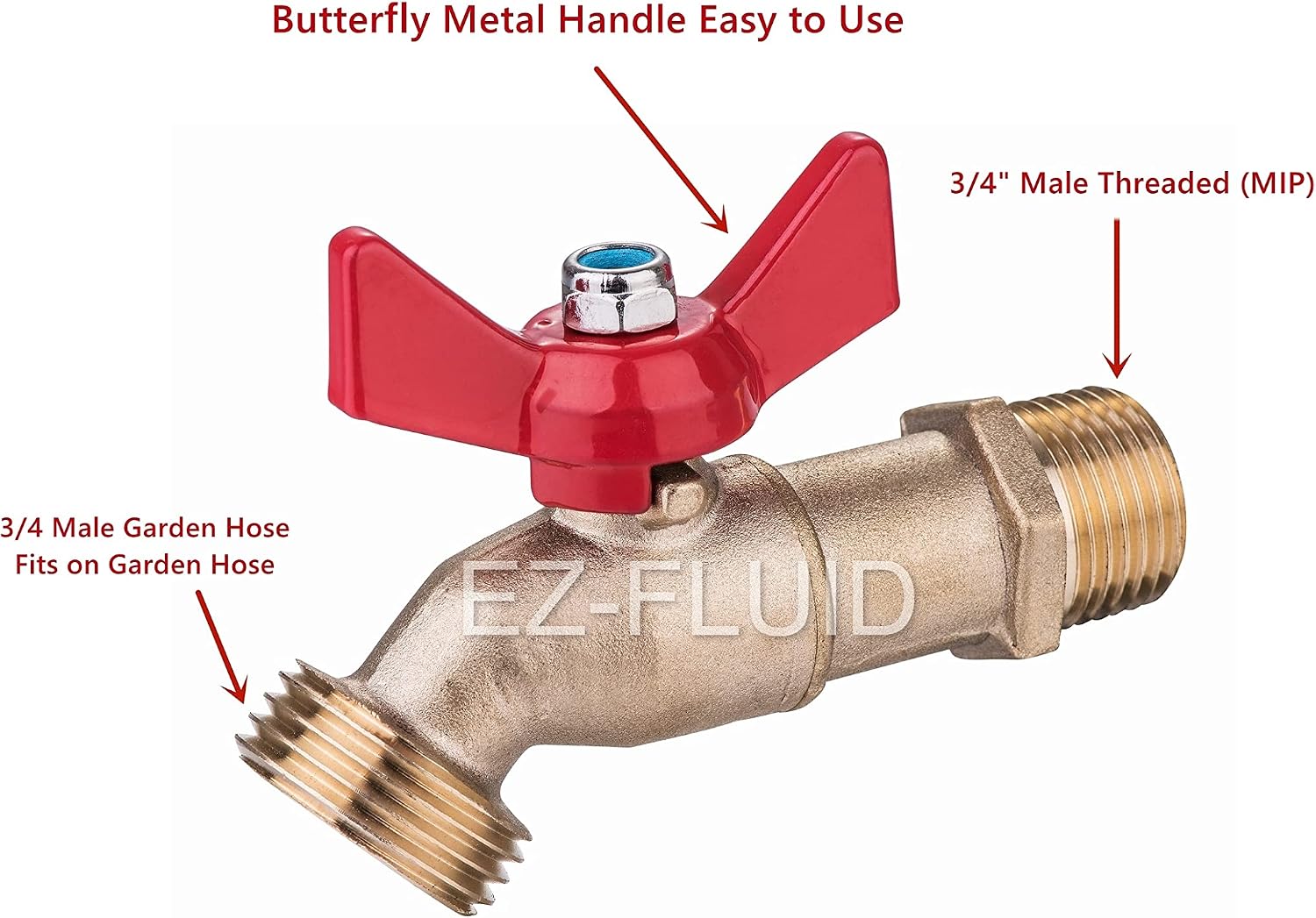 EZ-FLUID (10) Heavy Duty LF Brass 3/4' MIP X 3/4' MHT Male Hose Threaded Hose Connector 1/4 Turn No-Kink Hose Bibb,Water Faucet Outdoor Garden Faucet Hoses Spigot Shut Off Valve