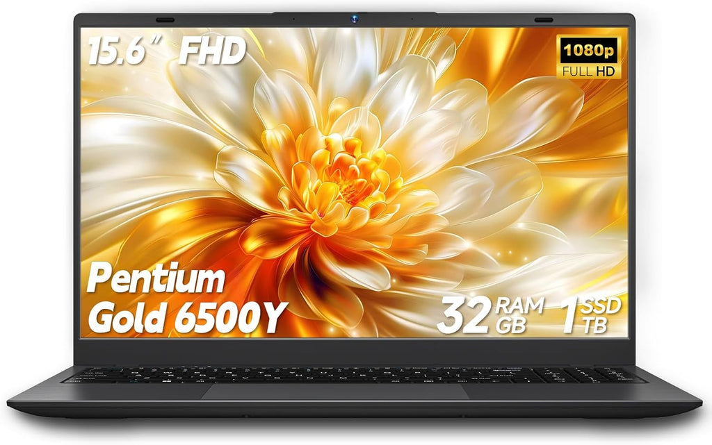 15.6 Inch Laptop Computer, Laptop with Gold 6500Y (Beat N5095, Up to 3.4GHz), 32GB RAM 1TB SSD, 1080P FHD IPS Display, Bluetooth, WiFi, HDMI, Type-C, 38WH Battery, Laptops