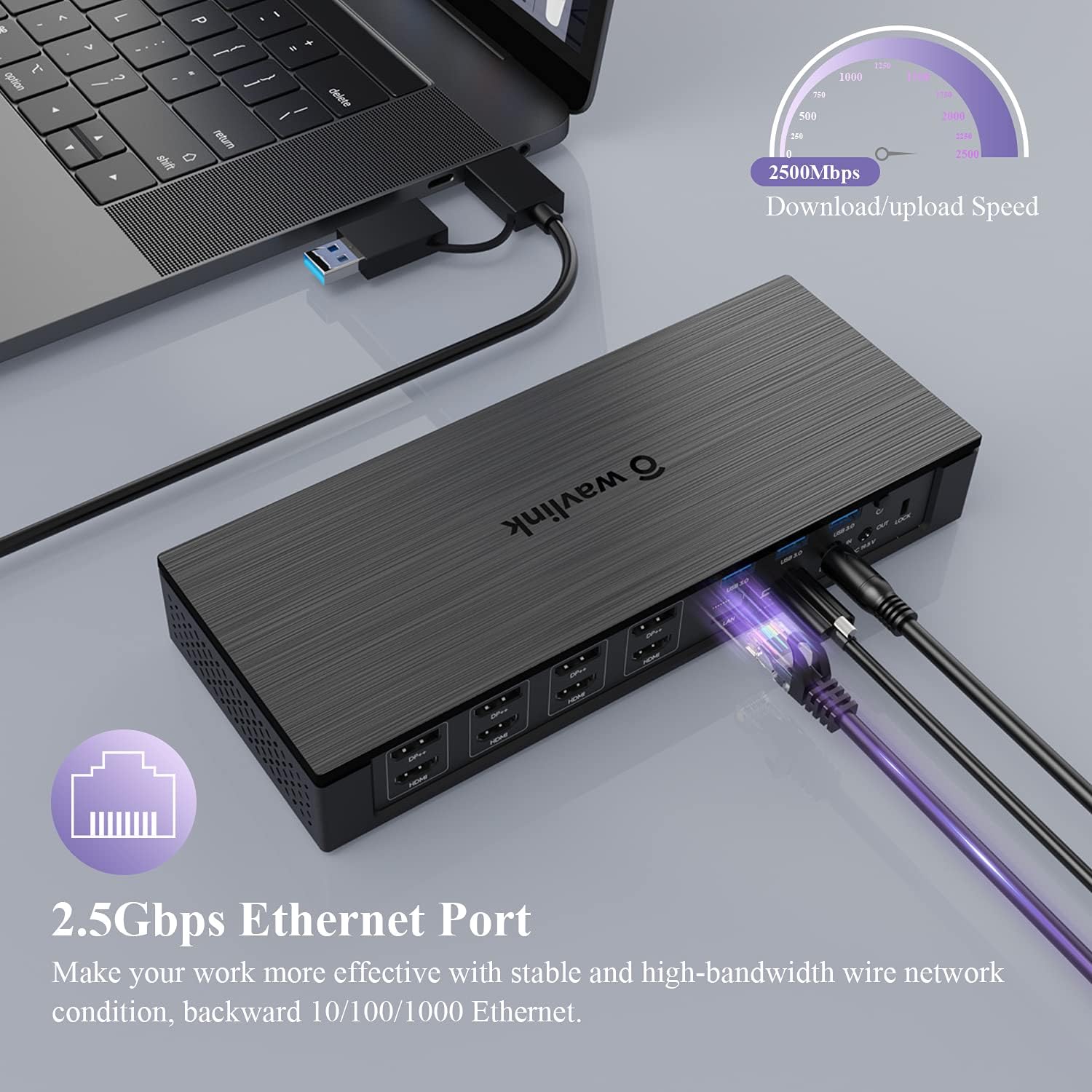 WAVLINK USB-C Quad 4K Docking Station with 100W PD for Thunderbolt 4/3, MacBook Neo, Mac/Windows/Chrome, USB C Universal Displaylink Dock- 4 HDMI, 4 DisplayPort, 2.5G Ethernet, USB, SD/TF Slot,Audio