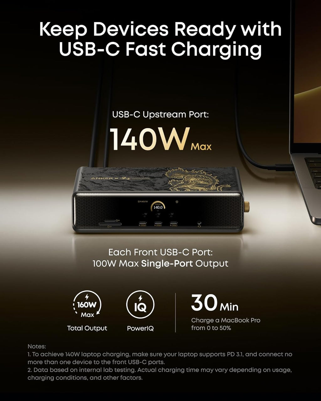 Anker Prime Docking Station (DL7400) Black Myth: Wukong Limited Edition, 14-Port Triple Display, 140W Max, Triple 4K 60Hz, for macOS and Windows (The Latest DisplayLink Driver Required)