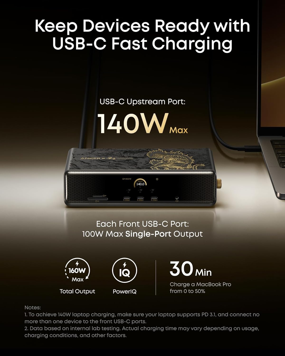 Anker Prime Docking Station (DL7400) Black Myth: Wukong Limited Edition, 14-Port Triple Display, 140W Max, Triple 4K 60Hz, for macOS and Windows (The Latest DisplayLink Driver Required)