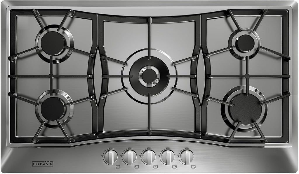 Empava 36 Inch Built-in Gas Cooktop with 5 Sealed SABAF Burners, Stainless Steel Surface, LPG/NG Convertible, Auto Electric Ignition, Flame Failure Protection
