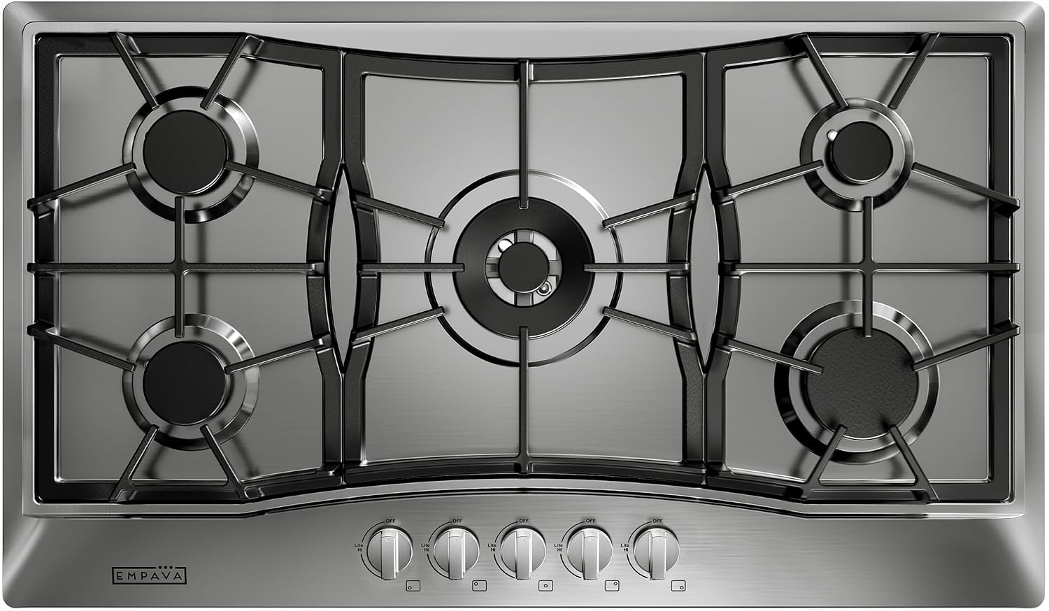 Empava 36 Inch Built-in Gas Cooktop with 5 Sealed SABAF Burners, Stainless Steel Surface, LPG/NG Convertible, Auto Electric Ignition, Flame Failure Protection