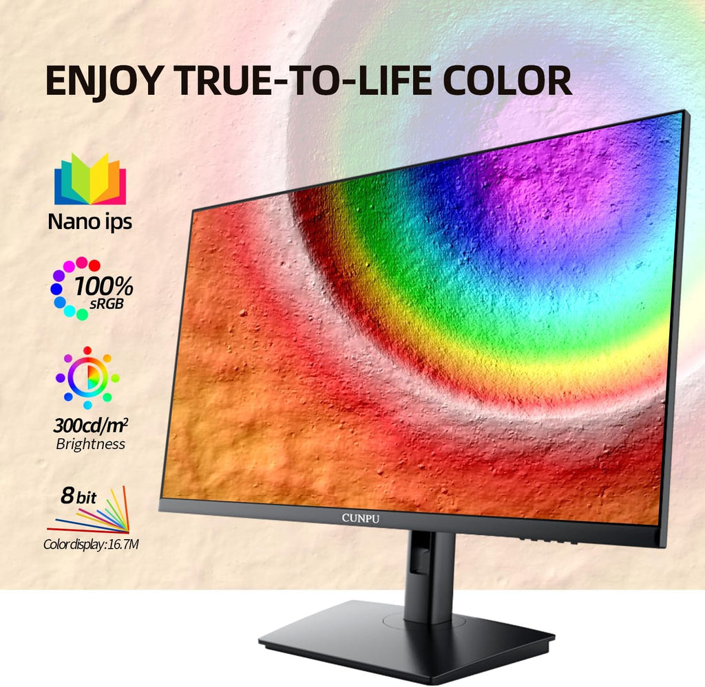 CUNPU 27 Inch Touchscreen Monitor, 10 Point Touch, FHD 1080P 60Hz Nano IPS Screen, 100% SRGB, VESA Wall Mountable, Tilt Adjustment, VGA HDMI for PC, Laptop Business & Work Station