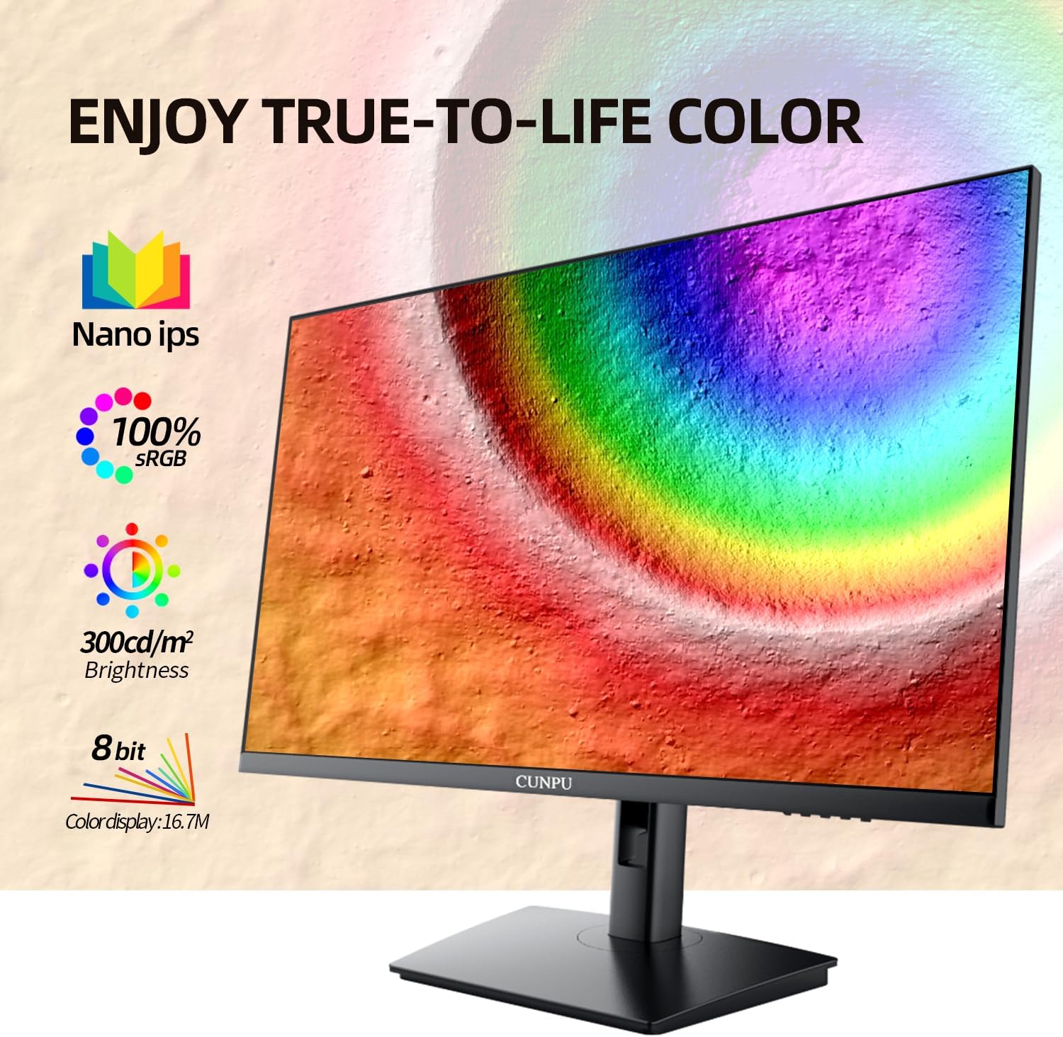 CUNPU 27 Inch Touchscreen Monitor, 10 Point Touch, FHD 1080P 60Hz Nano IPS Screen, 100% SRGB, VESA Wall Mountable, Tilt Adjustment, VGA HDMI for PC, Laptop Business & Work Station