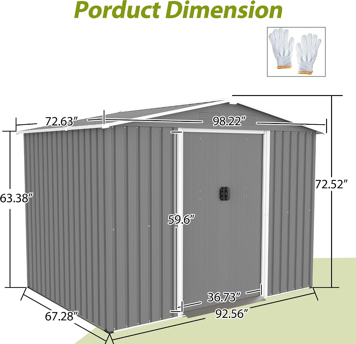 KEIKI Storage Shed 8x6 FT, Large Metal Tool Shed for Outdoor Storage, Galvanized Steel Garden Shed with Floor & Lockable Sliding Doors for Patio, Backyard, Lawn, Grey
