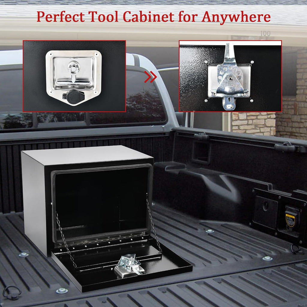 18'' Inch Steel Underbody Truck Tool Box & T-Handle Latch Heavy Duty For Trucks Trailers RV ATV Pickup Trucks Flatbeds Organization Storage Job Tool Chest -18'(L) x 12'(W) x 14'(H) Black