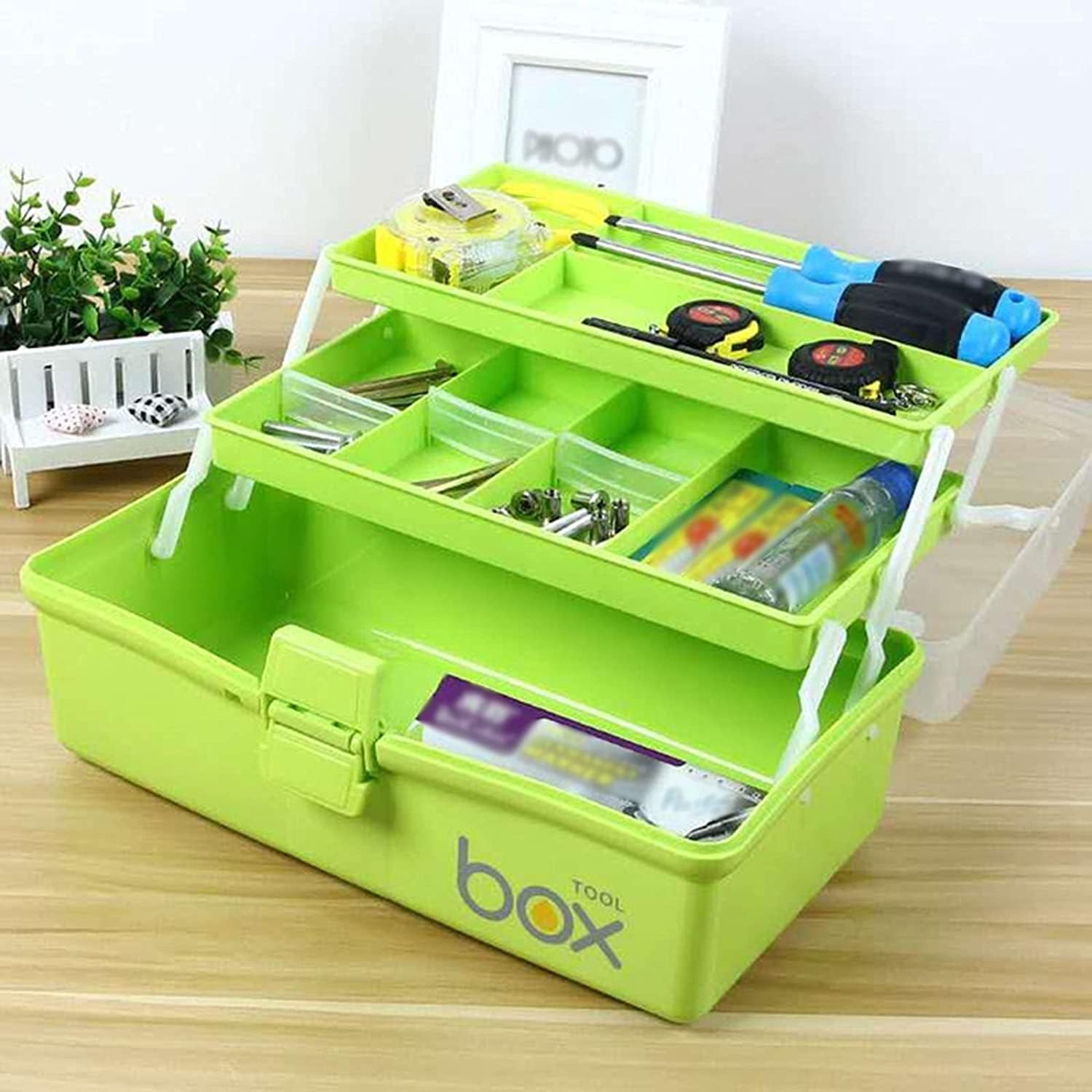 LIOONS Tool Box 3-Layer Plastic Lightweight Tool Boxes High Capacity Tool Kit Small Parts Storage Storage Case Blue Tool Set