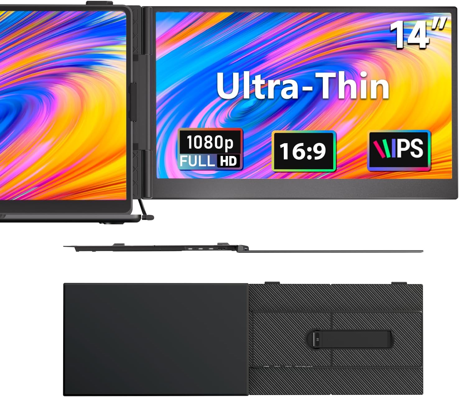 Laptop Screen Extender, 1.3lb Ultra Lightweight 14' 1080P FHD Portable Monitor for Laptop, Plug & Play Dual Travel Screen Monitor, Laptops Dual Monitors Attachment, Fits Windows/Mac/Android/Chrome