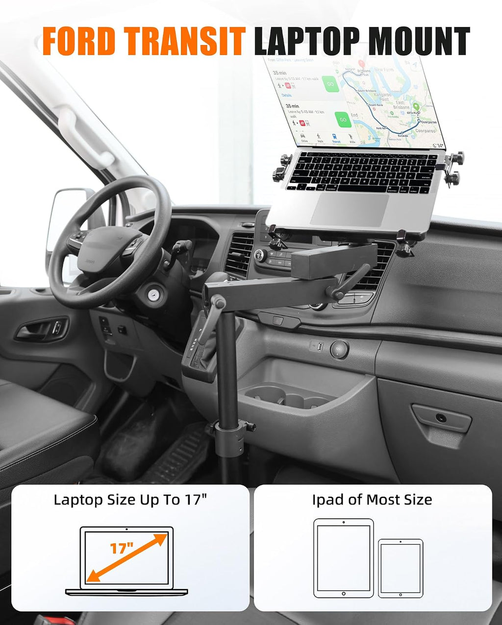 MELIPRON Van Laptop Mount Fit for Ford Transit 2014-2023 150 250 350 Cargo Van Laptop Holder Stand