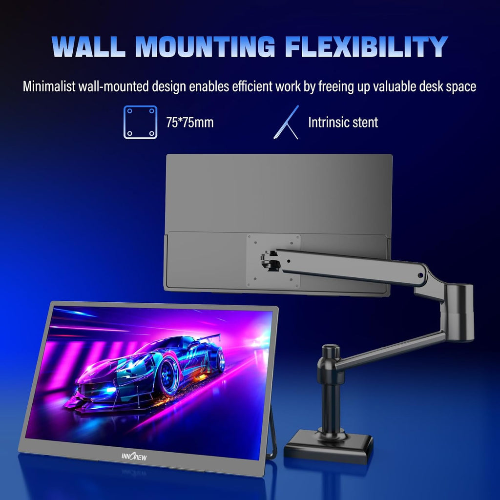 InnoView 2K Portable Monitor for Laptop 18.5' 2560x1440p QHD 120Hz 100% sRGB USB-C Standard HDMI Gaming Monitor,HDR Travel External Second Screen for Laptop, PC, Game Consoles