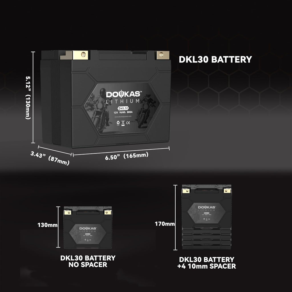 DKL30 YTX30L-BS 800A LiFePO4 Motorcycle Lithium Battery, 12V 8Ah Powersports Battery, Compatible Jet Ski, ATV, Lawn Mower, Scooter, Generator Battery, Snowmobile