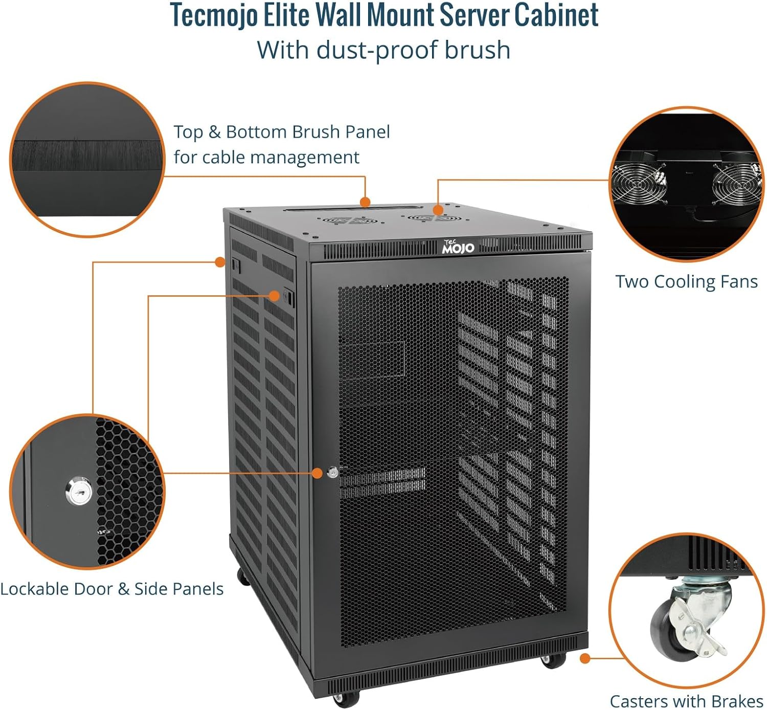 Tecmojo 18U Wall Mount Rack,18U Rack 23.6 Inch Depth,Hold Up to 176 Lbs,Server Rack with Casters,Enclosed Network Cabinet for 19 Inch Network,Server and AV Gear,Mesh Door(Elite Collection)