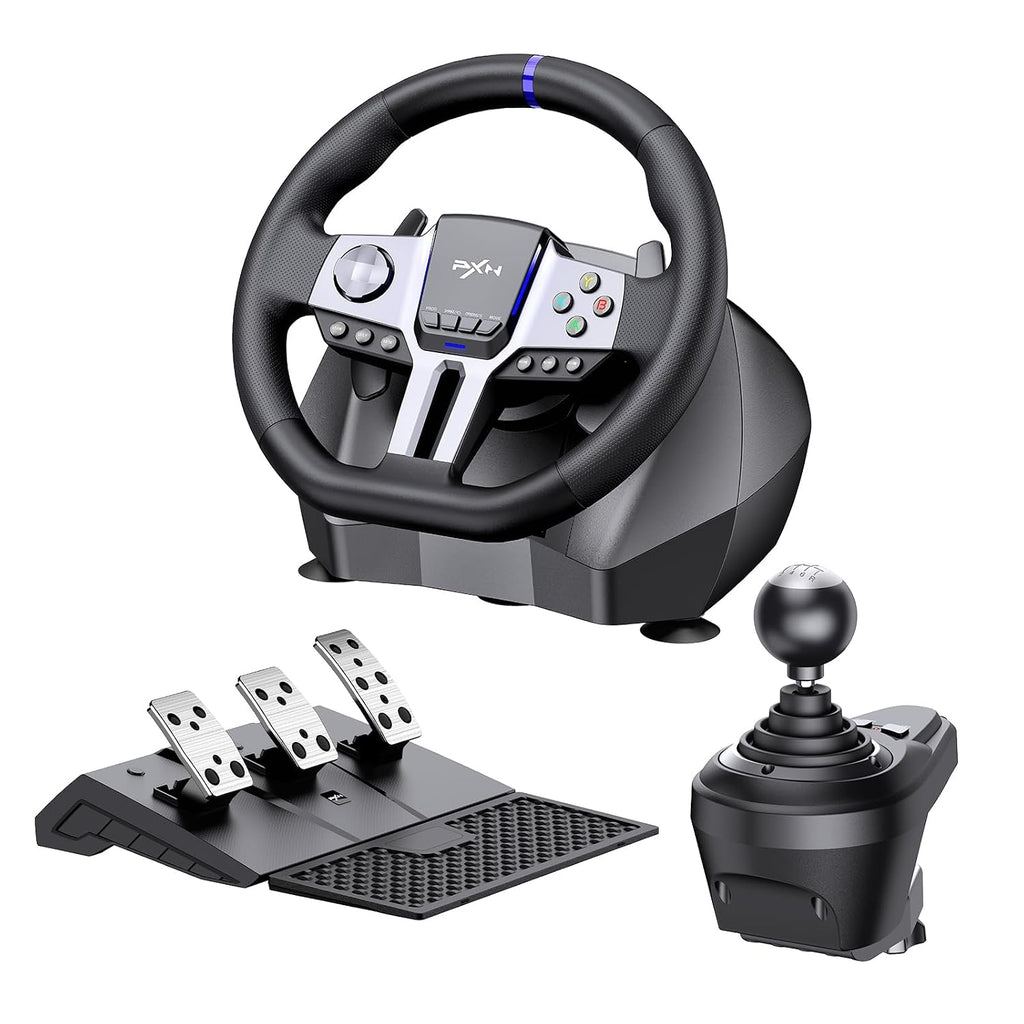 PXN V9 GEN2 Gaming Steering Wheel for PC, Xbox & PS4-270°/900° USB Sim Racing Wheel with Hall 3-Pedal Set, H-Pattern Shifter, Dual Paddles, Vibration Feedback, Pedal-Responsive RGB & App Support