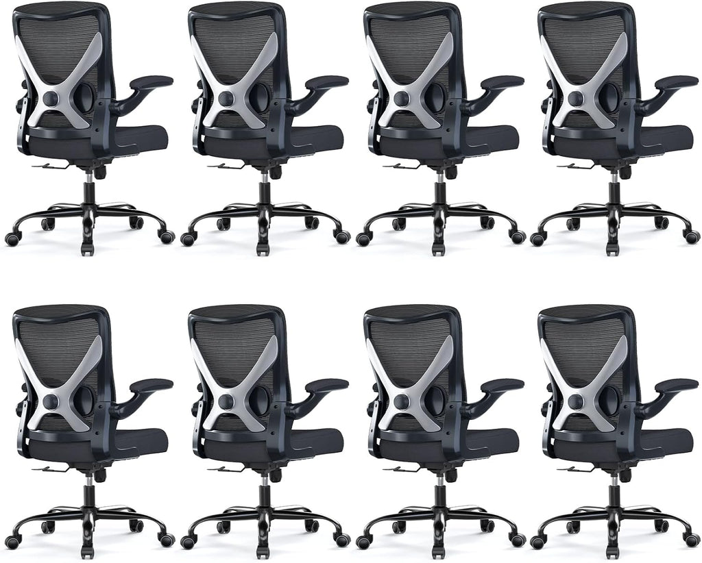 Ergonomic Office Chair - X-Shaped Computer Desk Chairs Comfy, Mesh High-Back Gaming Chair with Adjustable Lumbar Support, Executive Task Chair for Adults, Comfortable for Long Hours, Black, Pack of 8