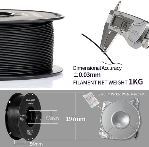 10 Rolls Glass Fiber PETG Filament 1.75 mm, TINMORRY PETG GF 3D Printer Filament, Fits Bambu Lab FDM 3D Printers, 1KG 1roll, 10 KG, Frosted Black