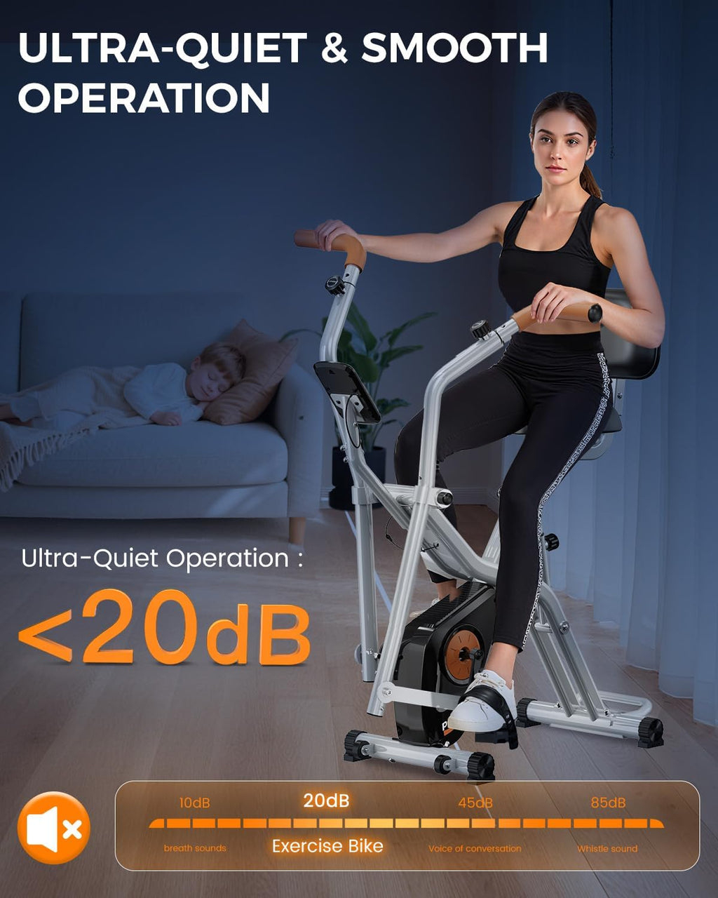 pooboo Folding Exercise Bike, Foldable Upright Stationary Bike, Indoor Cycling Magnetic X-Bike with 8-Level Adjustable Resistance, 6.6 LBS Flywheel, 300LB Capacity, Back Support Cushion for Home Gym