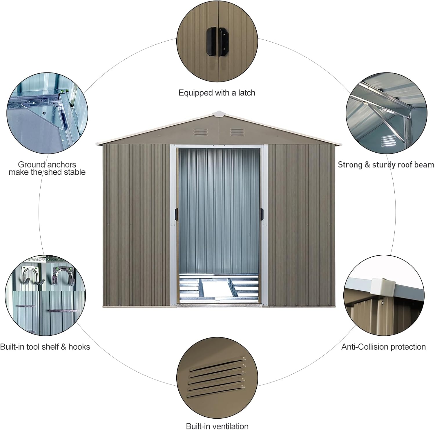8 x 10 FT Outdoor Storage Shed, Metal Garden Shed with Floor Frame, Tool Sheds Outdoor Storage with Lockable Sliding Doors & Window & Air Vents, Storages House Waterproof for Backyard, Lawn, Gray