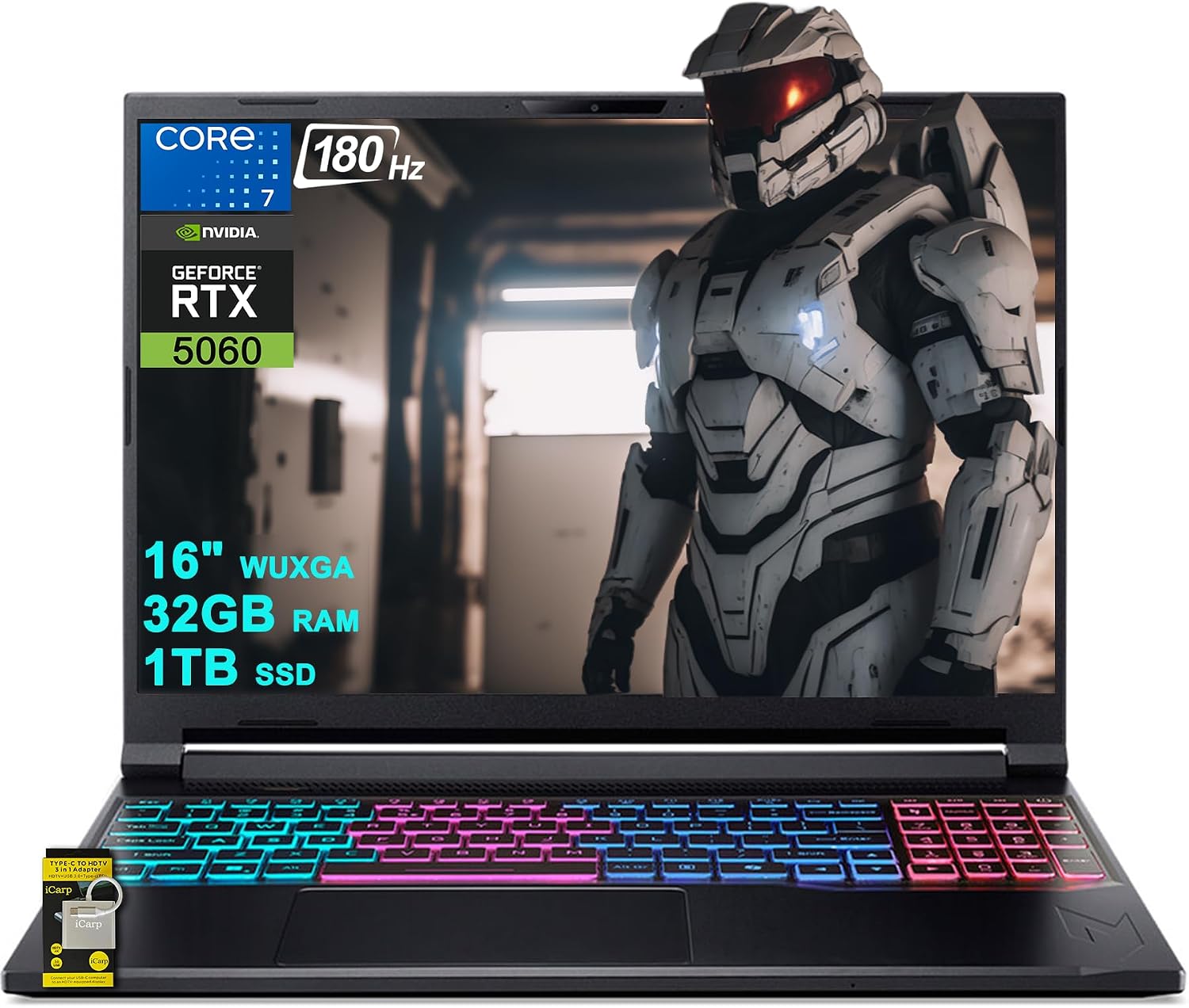 acer Nitro V 16S Gaming Laptop 16' WUXGA IPS 180Hz Intel 10-core Core 7 240H (Beats Ultra 7 268V) 32GB RAM 1TB SSD GeForce RTX 5060 DLSS4 GDDR7 (Up to 572 AI Tops) 4-Zone RGB Backlit Win11 ICP Hub