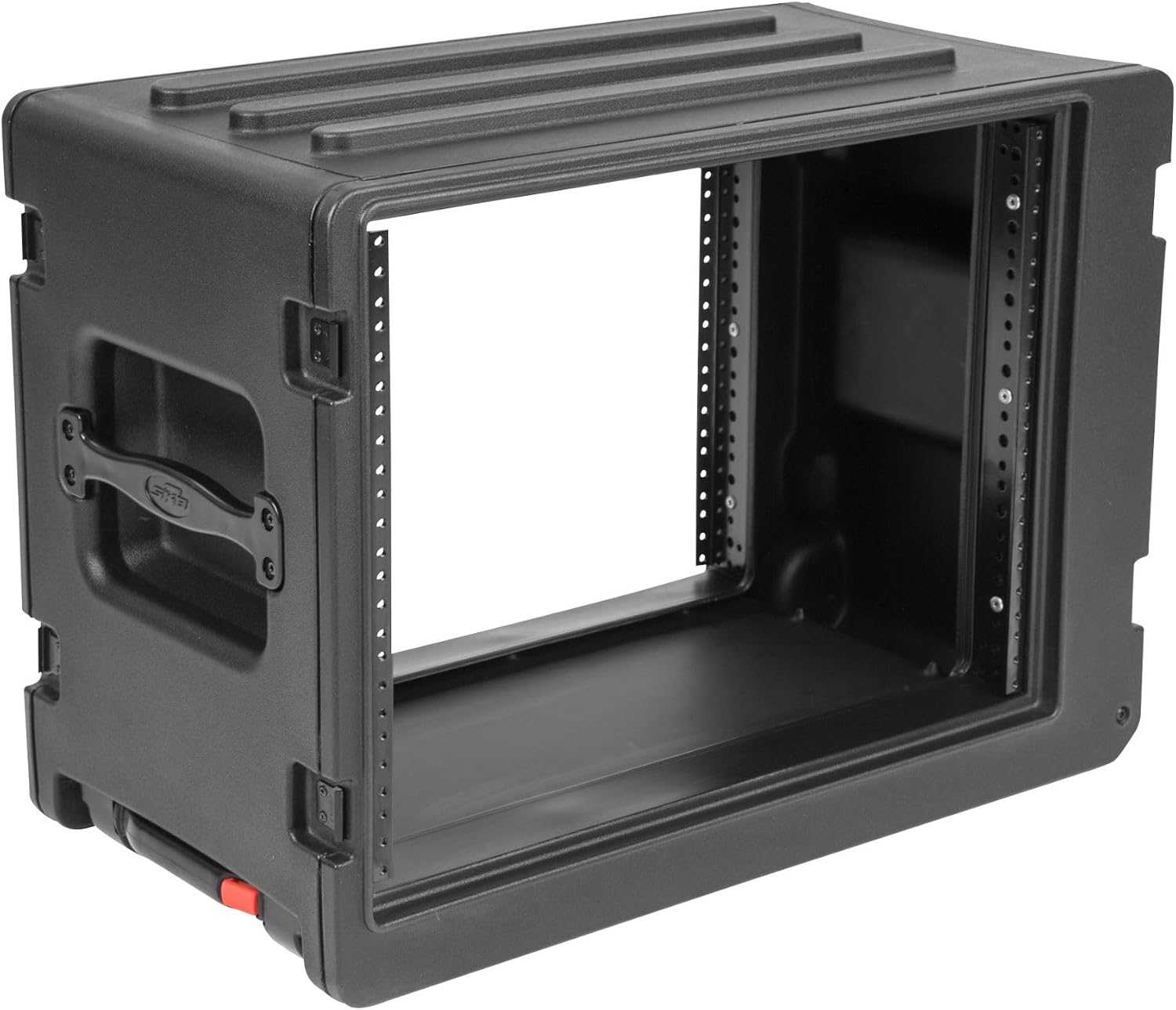 SKB 8U rSeries Shallow Rolling Rack with Integrated Back Wheels and 1-Touch Pull Handle, Comes with 8 Rack Units and Interlocking Molded Stacking Bars